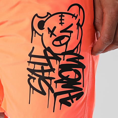 Sale Môme Paris - Short De Bain Nounours Dripping Graffiti Orange Fluo Noir