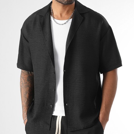 LBO - Conjunto Camisa de Manga Corta y Pantalón Efecto Lino Amplia 2058 Negro
