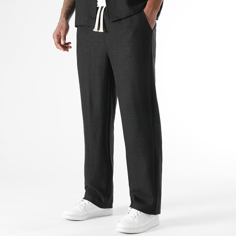 LBO - Conjunto Camisa de Manga Corta y Pantalón Efecto Lino Amplia 2058 Negro