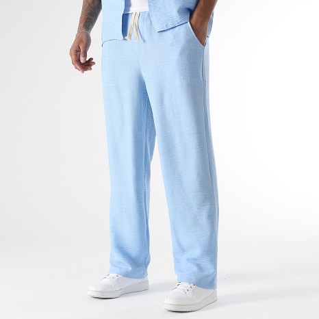 LBO - Conjunto Camisa de Manga Corta y Pantalón Efecto Lino Amplia 2059 Azul Claro
