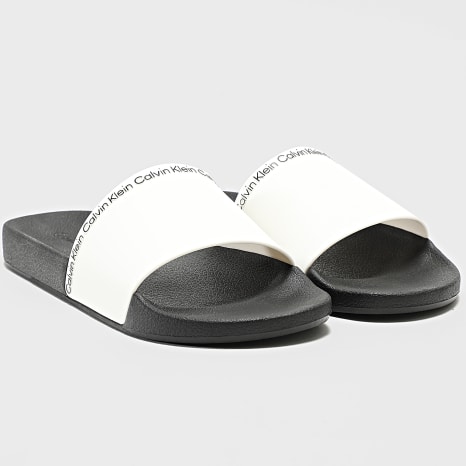 Calvin Klein - Claquetas Pool Slide Rubber 0981 Negro Blanco