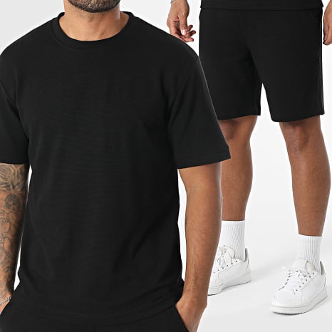 Classic Series - Conjunto Tee Shirt Oversize Grande Y Short Jogging Texturizado 051 Negro
