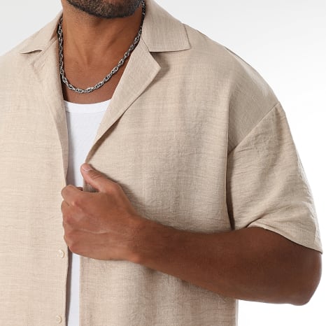 LBO - Chemise Manches Courtes Effet Lin Large 1520 Beige Chiné