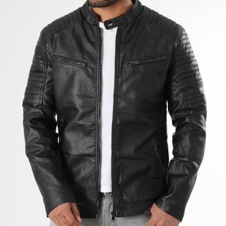 LBO - Kunstlederen Bikerjas 0356 Zwart