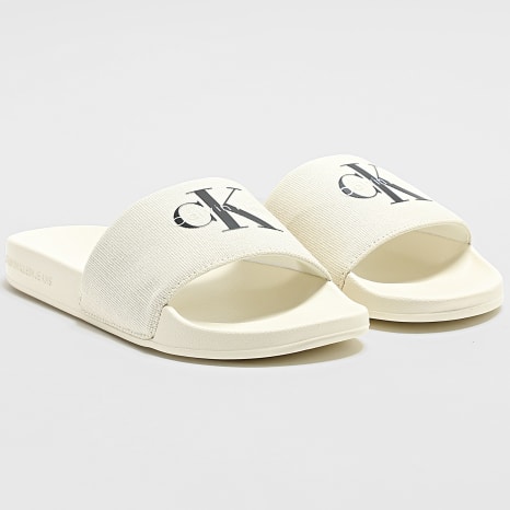 Calvin Klein - Claquettes Femme Monogram Logo CK 1967 Beige