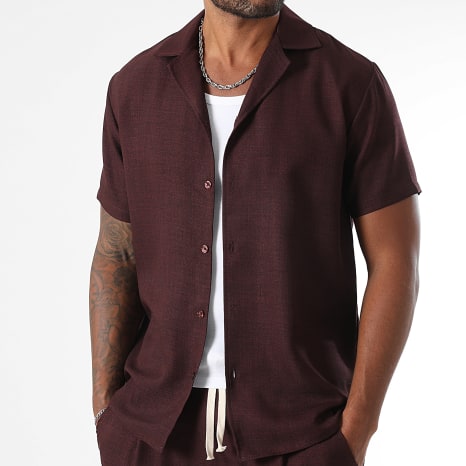 LBO - Ensemble Chemise Manches Courtes Et Short Effet Lin 2091 Bordeaux