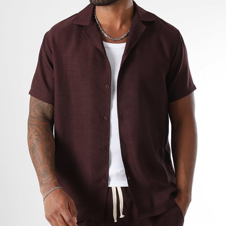 LBO - Ensemble Chemise Manches Courtes Et Short Effet Lin 2091 Bordeaux