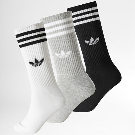 Adidas Originals - Lot De 3 Paires De Chaussettes 3 Stripes High Crew JV7418 Blanc Gris Chiné Noir