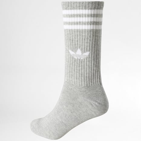 Adidas Originals - Lot De 3 Paires De Chaussettes 3 Stripes High Crew JV7418 Blanc Gris Chiné Noir