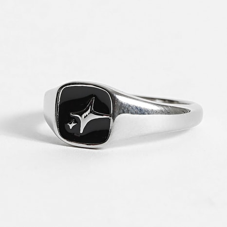 Classic Series - Anel de sinete quadrado Prata Preto