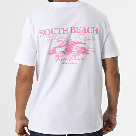 Luxury Lovers - Tee Shirt Oversize South Beach Motors Club Rose Blanc