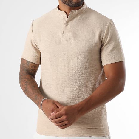 LBO - Polo de manga corta con cuello mao efecto lino 1536 beige