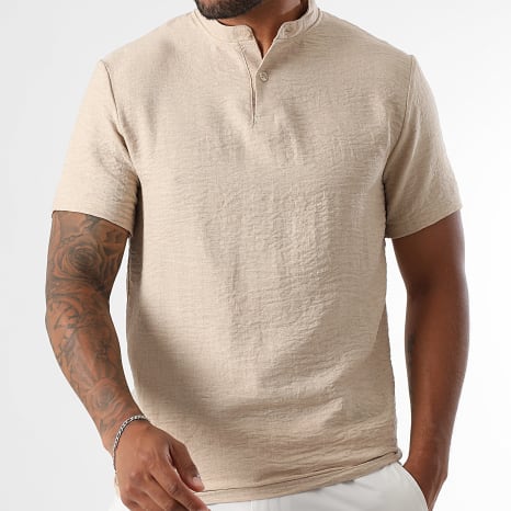 LBO - Polo de manga corta con cuello mao efecto lino 1536 beige