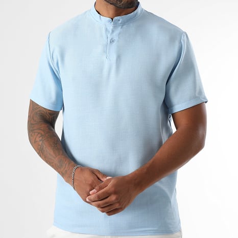 LBO - Polo Manga Corta Cuello Oficial Efecto Lino 1537 Azul Claro Jaspeado