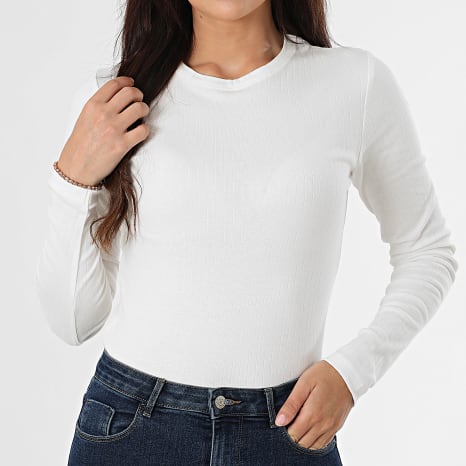Only - Ava Dames-T-shirt Lange Mouw Wit