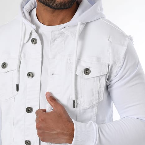Classic Series - Conjunto de chaqueta vaquera con capucha y vaqueros regular fit 3886 Blanco