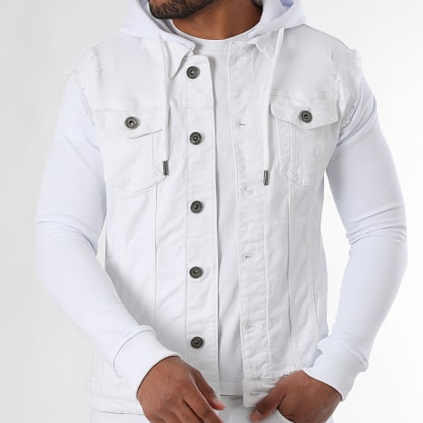 Classic Series - Conjunto de chaqueta vaquera con capucha y vaqueros regular fit 3886 Blanco