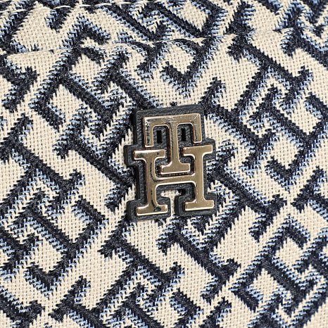 Tommy Hilfiger - Sac A Main Femme Jacquard Camera 7443 Beige Bleu Marine Doré