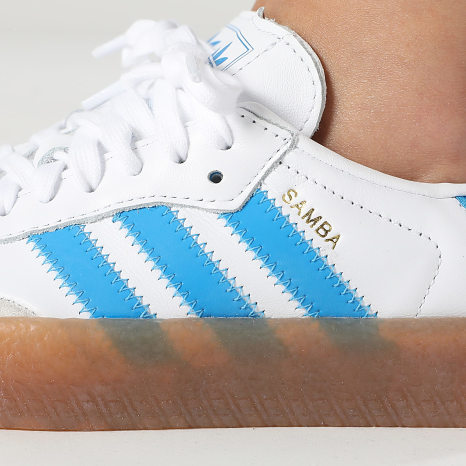 Adidas Originals - Mujer Sambae JQ1236 Calzado Blanco Azul Brillante Oro Metálico Zapatillas de deporte