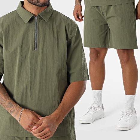 MTX - Ensemble Polo Manches Courtes Col Zippé Et Short 041 Vert Kaki