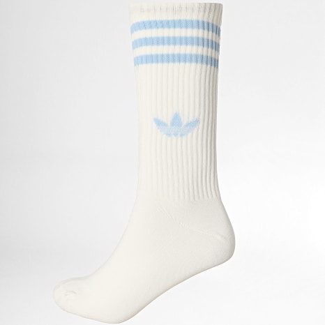Adidas Originals - Lot De 3 Paires De Chaussettes 3 Stripes High Crew JV7420 Blanc Marron Bleu Beige