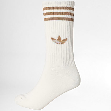 Adidas Originals - Lot De 3 Paires De Chaussettes 3 Stripes High Crew JV7420 Blanc Marron Bleu Beige