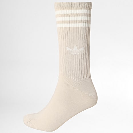 Adidas Originals - Lot De 3 Paires De Chaussettes 3 Stripes High Crew JV7420 Blanc Marron Bleu Beige