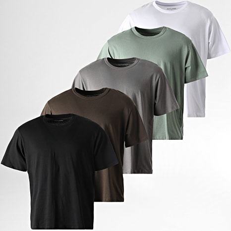 Jack And Jones - Lot De 5 Tee Shirts Loose Fit Hugo Blanc Noir Gris Marron Vert