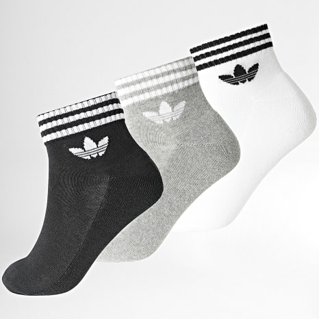 Adidas Originals - Lot De 3 Paires De Chaussettes 3 Stripes Ankle JV7437 Noir Gris Blanc