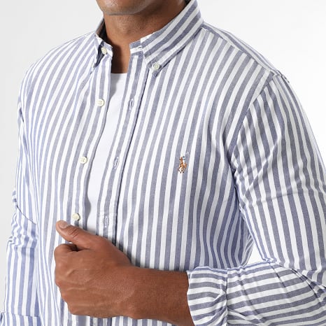 Polo Ralph Lauren - Azul Marino Blanco Slim Oxford Camisa de Manga Larga a Rayas