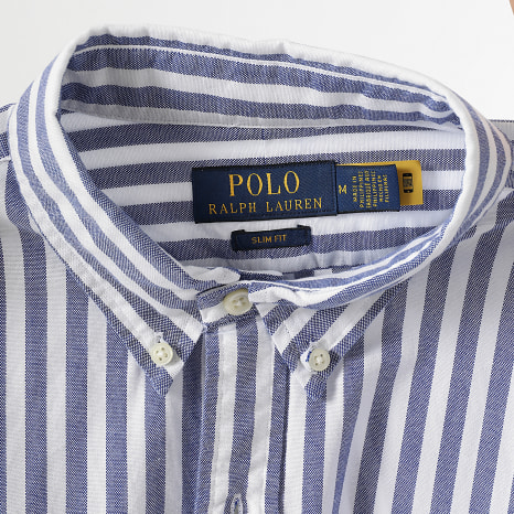 Polo Ralph Lauren - Azul Marino Blanco Slim Oxford Camisa de Manga Larga a Rayas