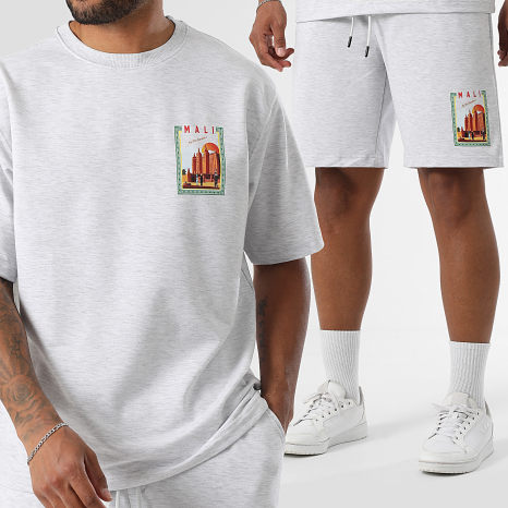 Classic Series - Mali 009 Oversize Tee Shirt and Jogging Shorts Set Mottled Grey