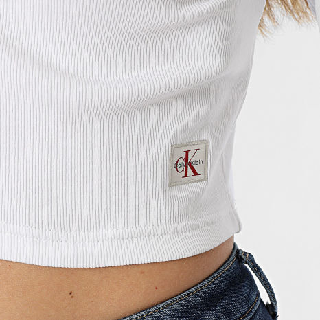 Calvin Klein - Crop Top Côtelé Manches Longues Femme LV047C204G Blanc