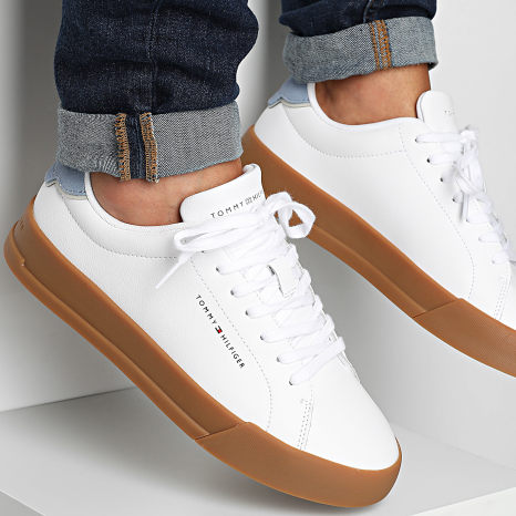 Tommy Hilfiger - Baskets Court Leather Detail Essential 5367 White Briskblue