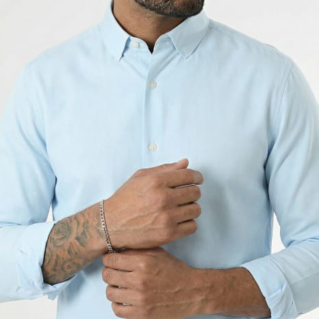 Classic Series - Chemise Manches Longues Effet Lin 0013 Bleu Clair