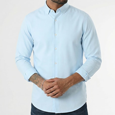 Classic Series - Chemise Manches Longues Effet Lin 0013 Bleu Clair