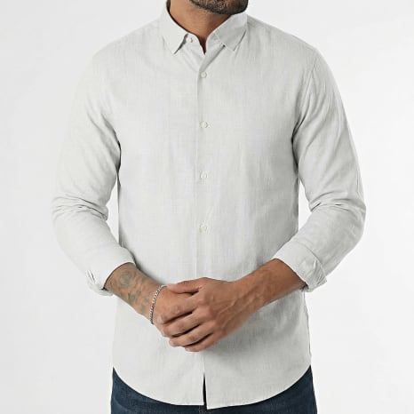 Classic Series - Chemise Manches Longues Effet Lin 0015 Gris Clair