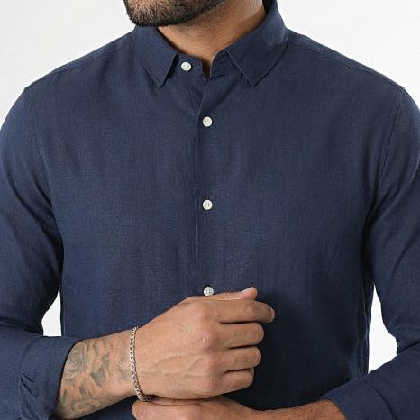 LBO - Camisa de manga larga efecto lino 0016 Azul Marino