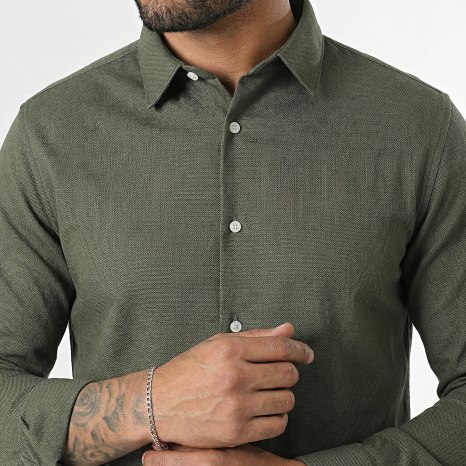LBO - Camisa de manga larga de piqué elástico 0002 Caqui Verde