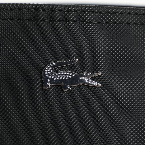 Lacoste - Lot Sac A Main Réversible Et Pochette Femme Logo Crocodile Metal Noir Beige Clair