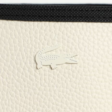 Lacoste - Lot Sac A Main Réversible Et Pochette Femme Logo Crocodile Metal Noir Beige Clair