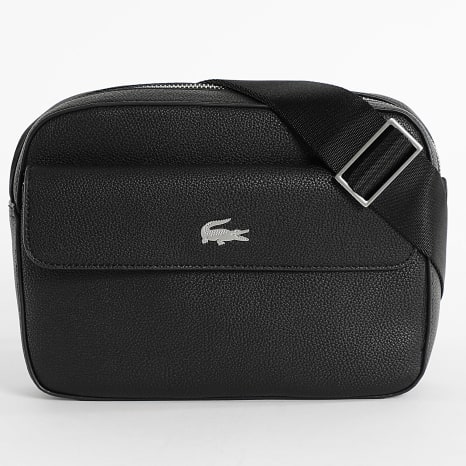 Lacoste - Sacoche Simili Cuir Logo Crocodile Metal Noir