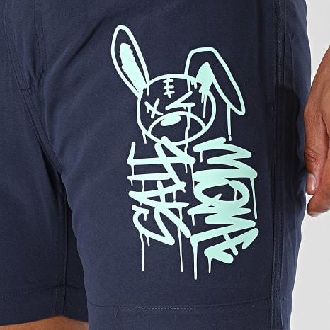 Sale Môme Paris - Short De Bain Lapin Dripping Graffiti Bleu Marine Vert Menthe