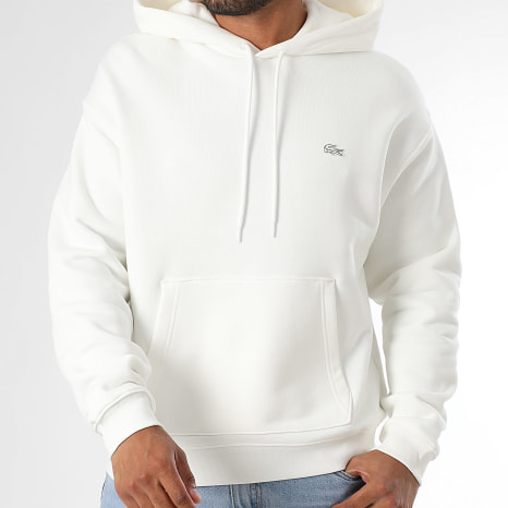 Lacoste - Sweat Capuche Loose Fit Logo Brodé Crocodile Beige Clair