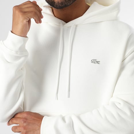 Lacoste - Sweat Capuche Loose Fit Logo Brodé Crocodile Beige Clair