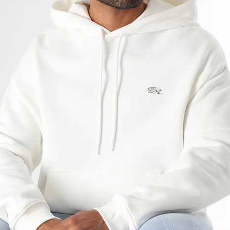Lacoste - Sweat Capuche Loose Fit Logo Brodé Crocodile Beige Clair