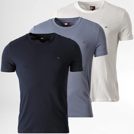 Tommy Jeans - Lot De 3 Tee Shirts Slim 1579 Bleu Blanc Bleu Marine Tommy Jeans - Lot De 3 Tee Shirts Slim 1579 Bleu Blanc Bleu Marine