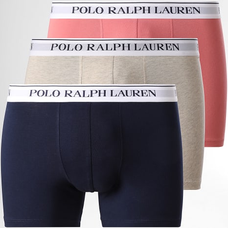 Polo Ralph Lauren - Lot De 3 Boxers Bleu Marine Beige Chiné Rose