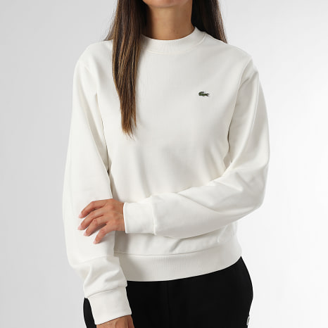 Lacoste - Sweat Crewneck Femme Logo Brodé Crocodile Blanc
