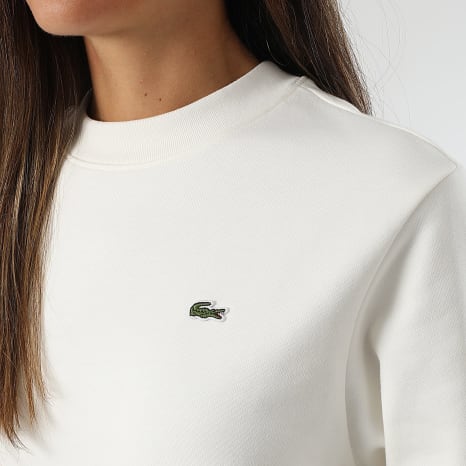 Lacoste - Sweat Crewneck Femme Logo Brodé Crocodile Blanc